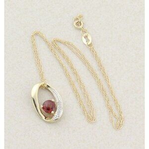 10K Yellow Gold Natural Garnet and Diamond Necklace with 20 inch chain
